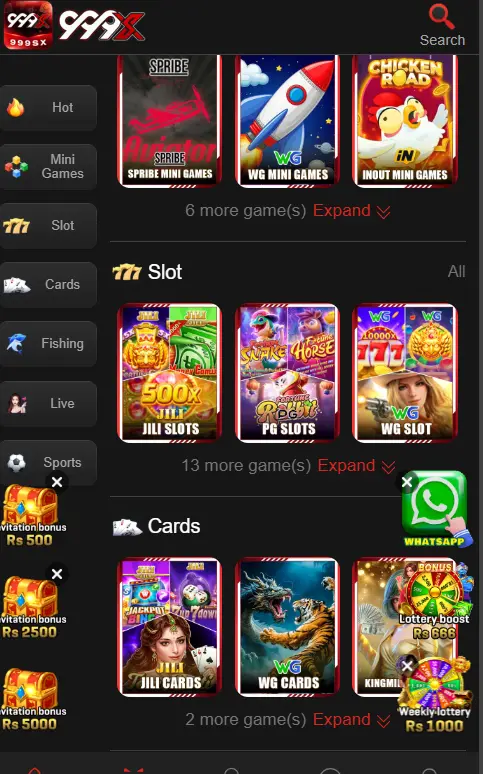 999X Game Slots, JILI, PG and Card Tables